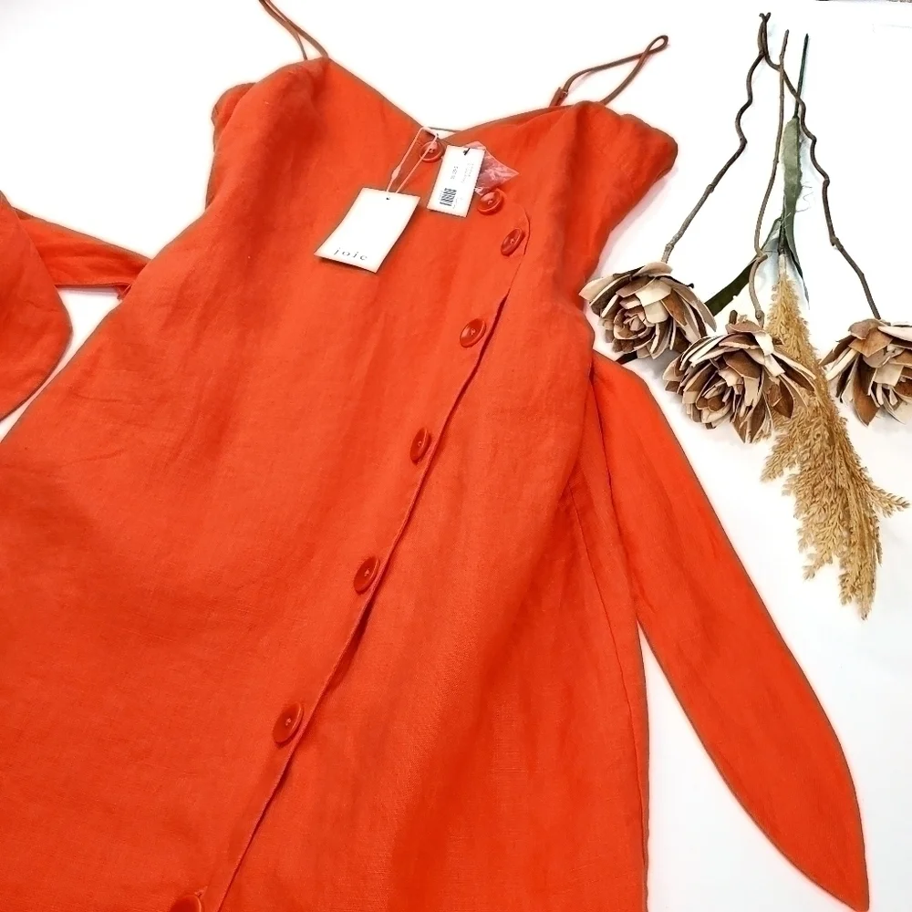 New JOIE Carmell Warm Terra Orange Linen Dress Size Large - Picture 7 of 16